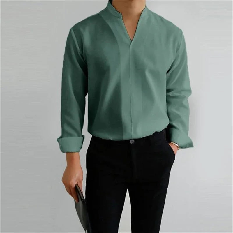 Axel | Men's White Dress Shirt Long Sleeve Mandarin Collar