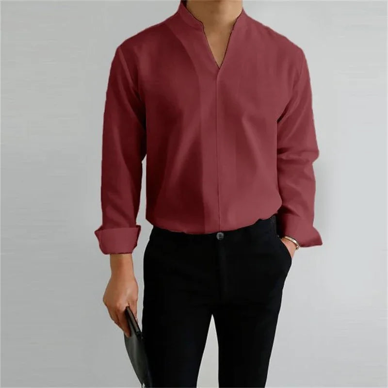 Axel | Men's White Dress Shirt Long Sleeve Mandarin Collar