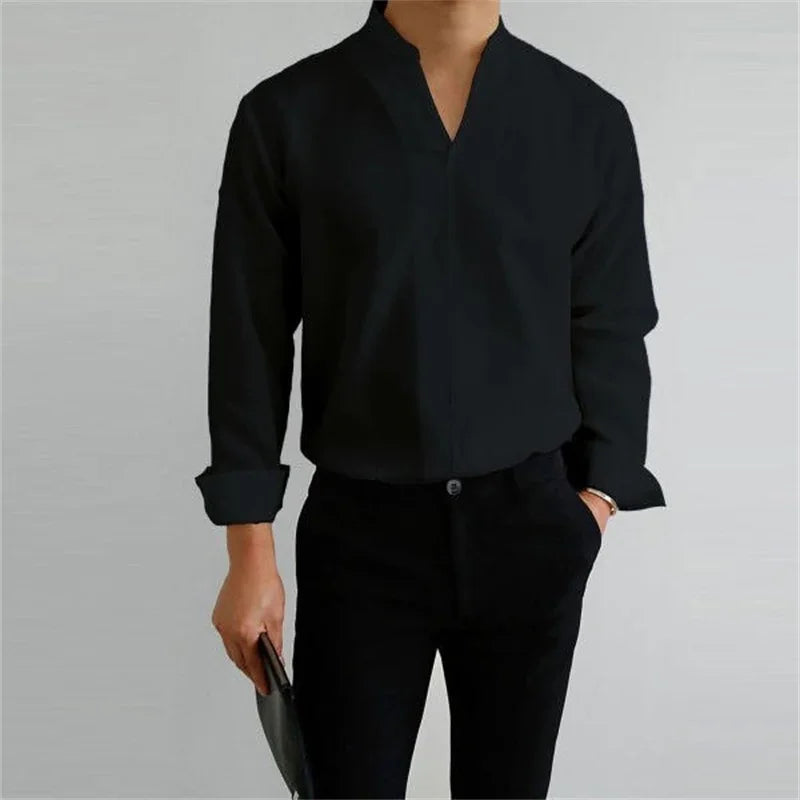 Axel | Men's White Dress Shirt Long Sleeve Mandarin Collar