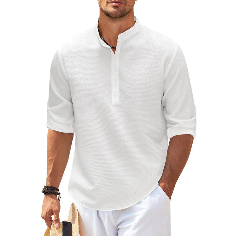Axel | Men's Henley Shirt Light Blue Long Sleeve Cotton