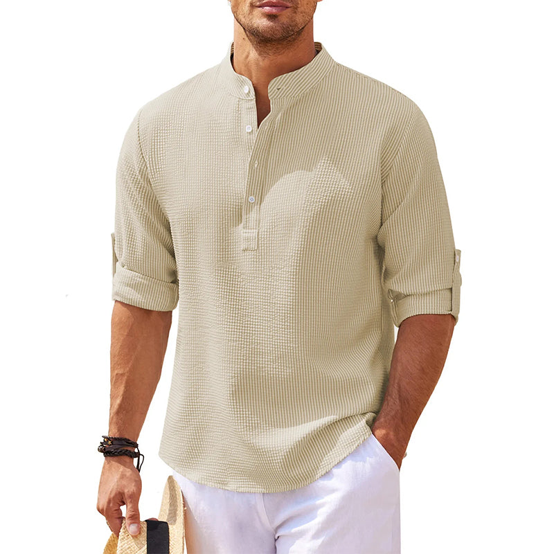 Axel | Men's Henley Shirt Light Blue Long Sleeve Cotton