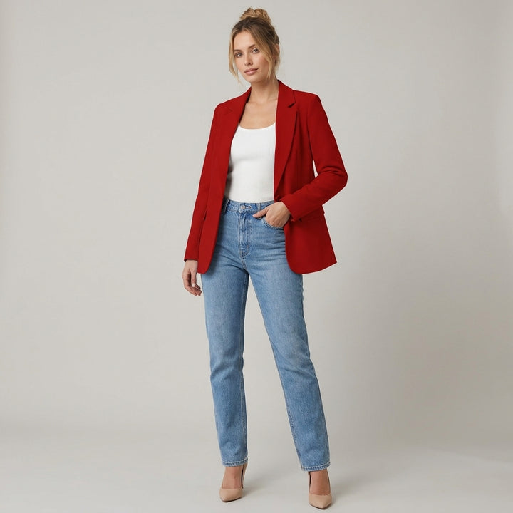Dama Washington Vera women's tailored single button blazer Red - model front view