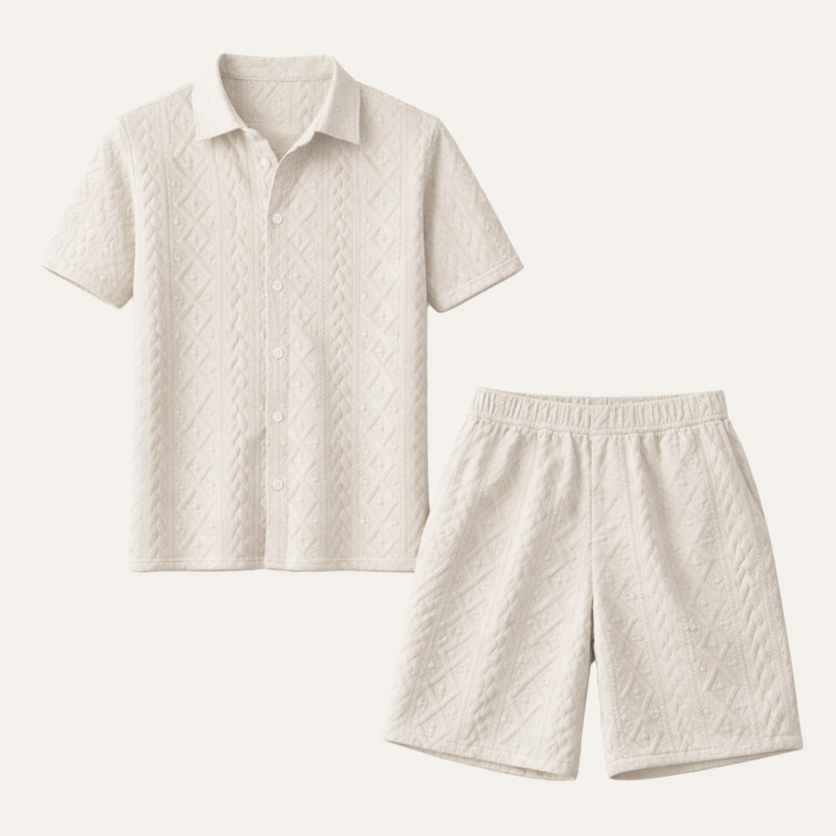 Beau | Men's Sweatsuit Cream Textured Short Sleeve