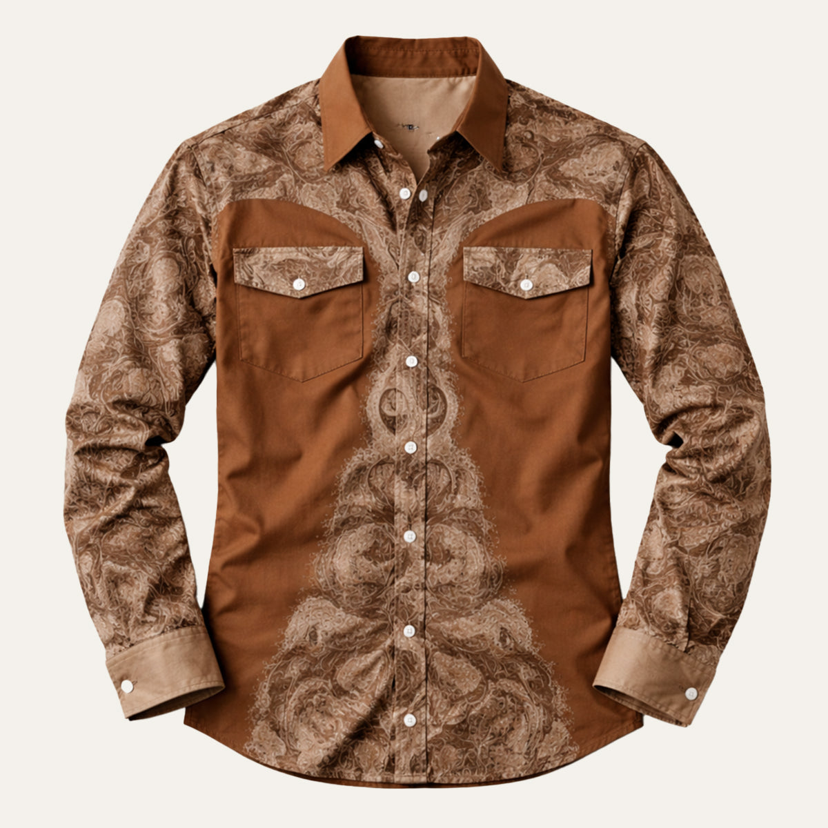 Roan | Men's Two Tone Block Button Up Shirt Cream Brown