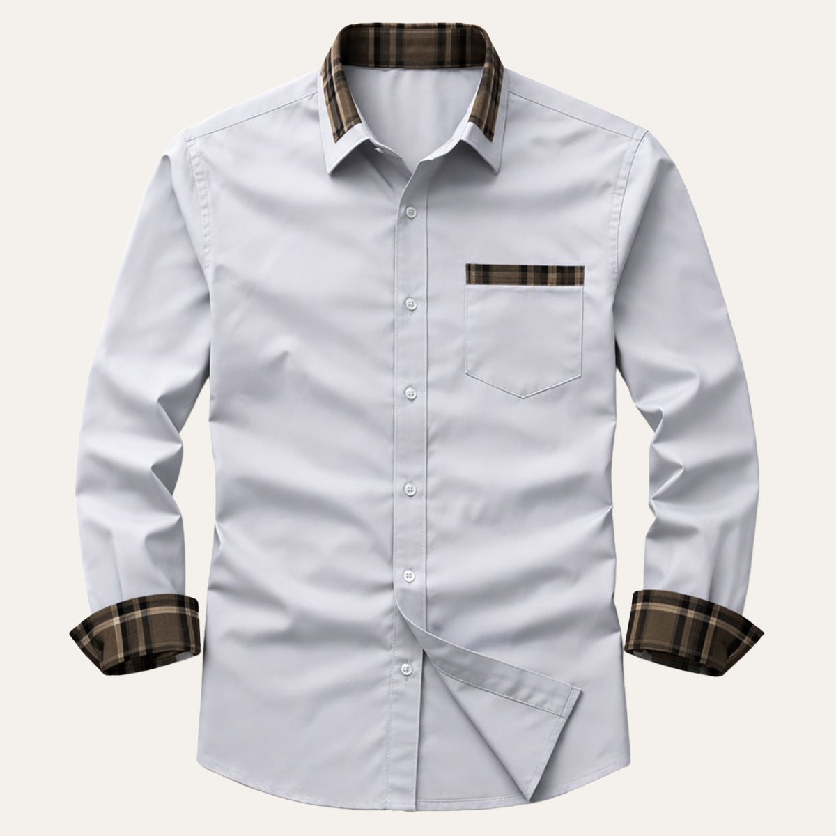 Erik | Men's Button Up Shirt Black Plaid Collar Long Sleeve