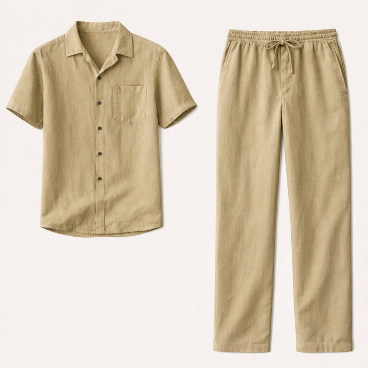Sage | Men's Linen Shirt Cream Short Sleeve Button Up
