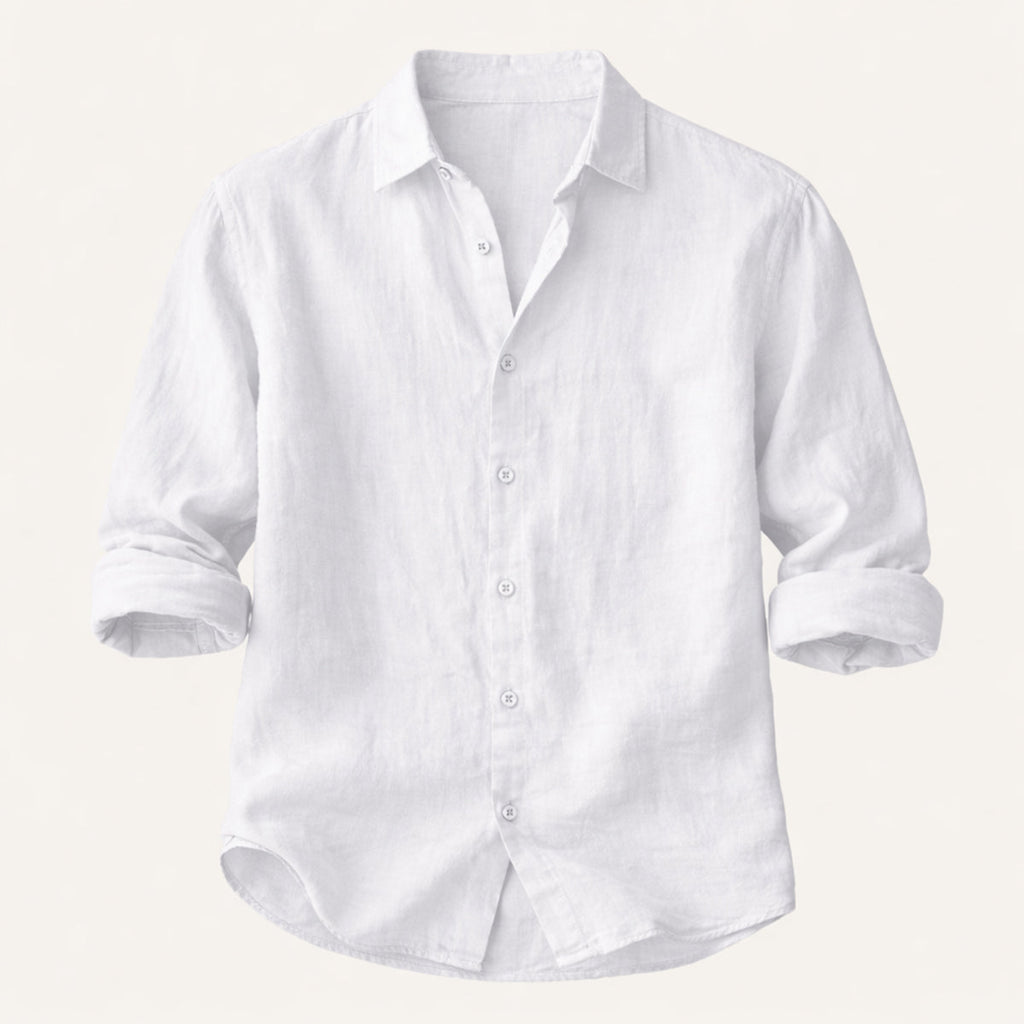 Dama Washington Ezra men's casual linen button up shirt olive green - view 2
