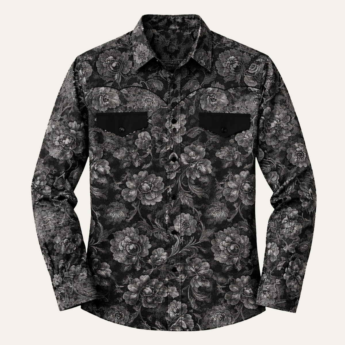 Flint | Men's Patchwork Denim Shirt Navy Cream Long Sleeve