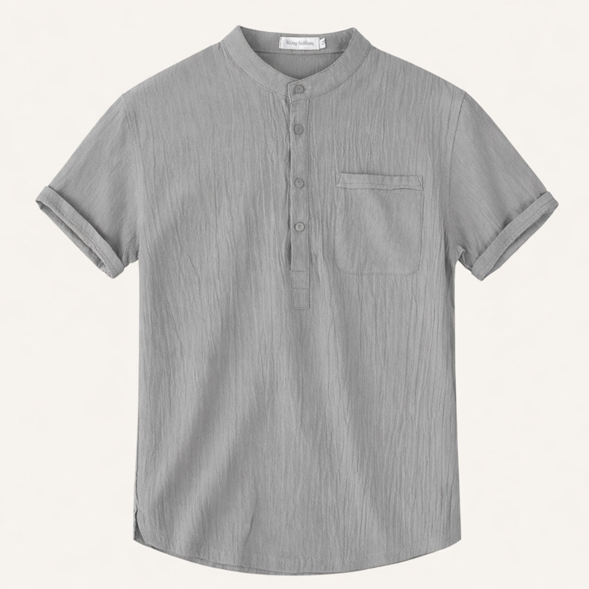 Axel | Men's Henley Shirt Cream Short Sleeve Chest Pocket