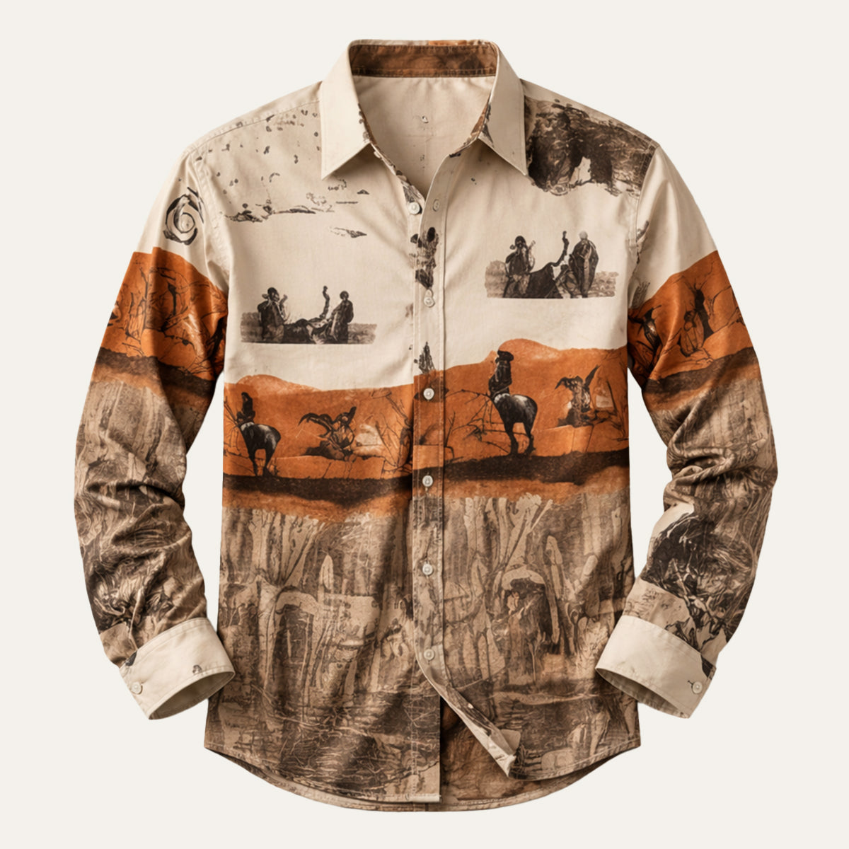 Axel | Men's Western Star Embroidered Button Up Shirt Cream Brown
