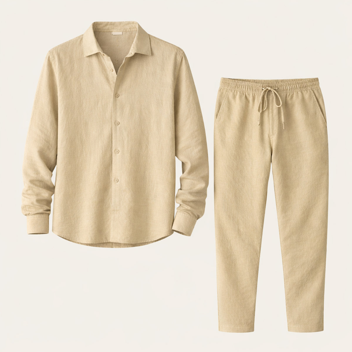 Kai | Men's Linen Lounge Set White Long Sleeve Shirt Pants