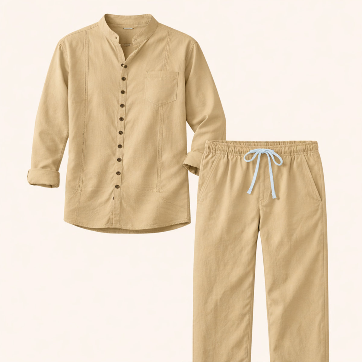 Vail | Men's Lounge Set Pink Linen Shirt Pants