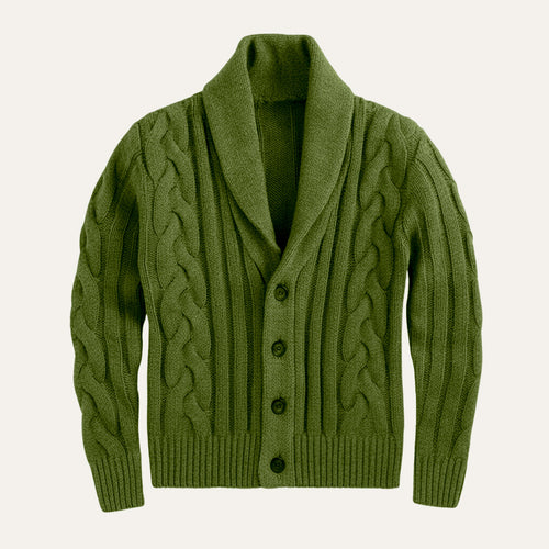 Dama Washington Axel men's cable knit cardigan black shawl collar button up - view 2