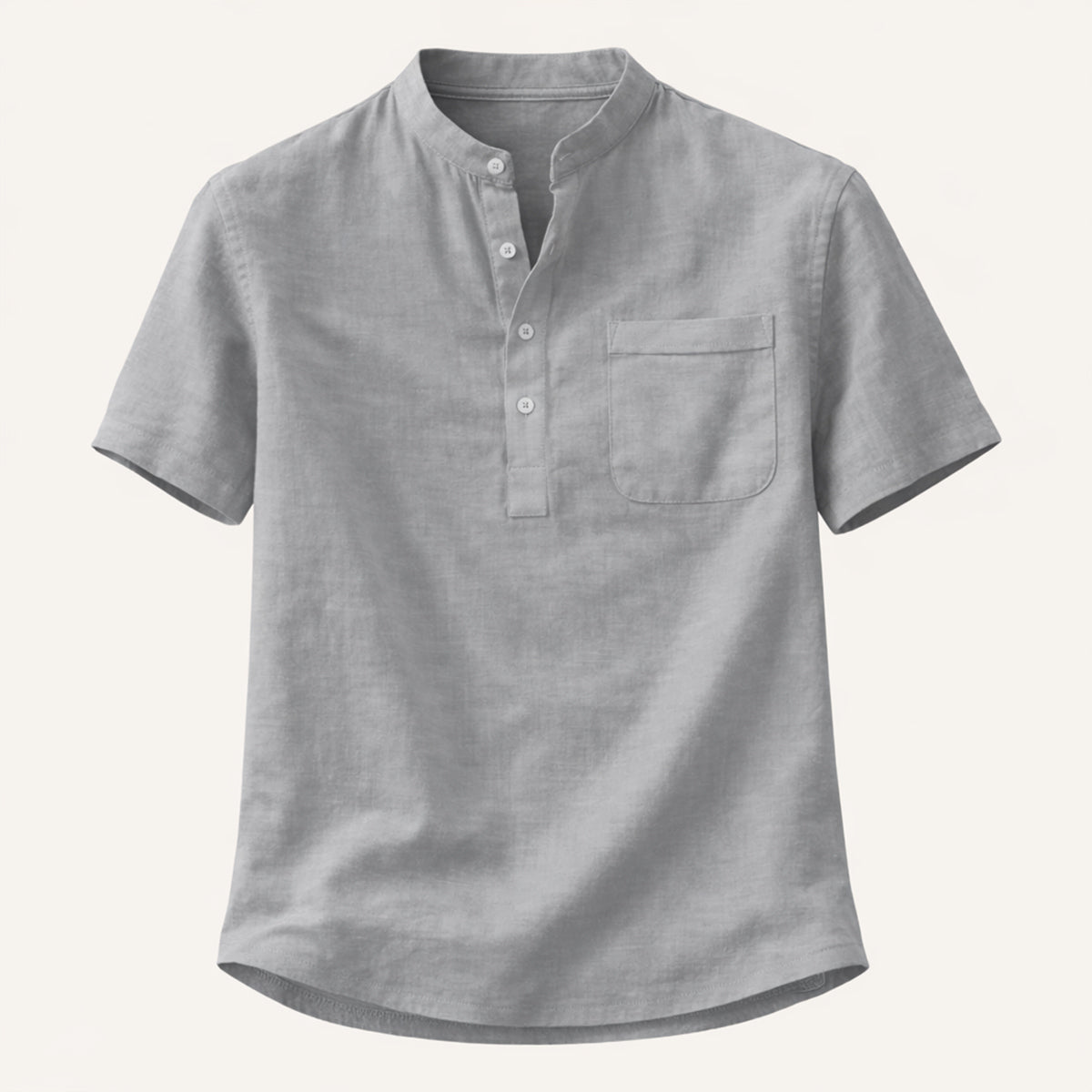 Rhys | Men's Casual Linen Henley Shirt Cream Short Sleeve