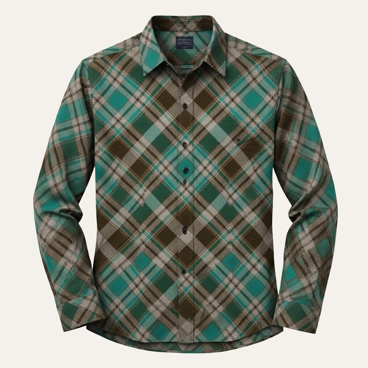 Flint | Men's Patchwork Denim Shirt Navy Cream Long Sleeve
