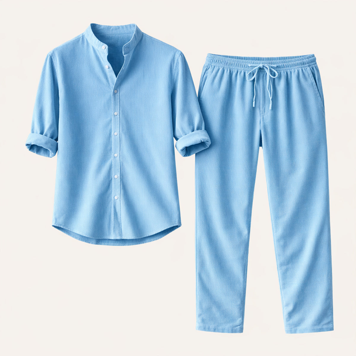 Rhys | Men's Linen Lounge Set Green Drawstring Pants Shirt