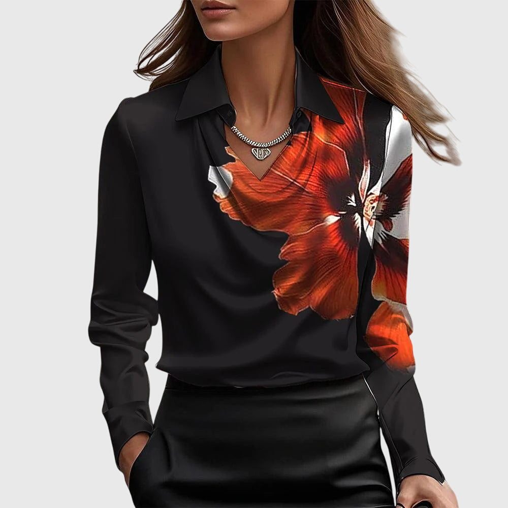 Cora | Women's Satin Blouse Cream Cowl Neck Long Sleeve