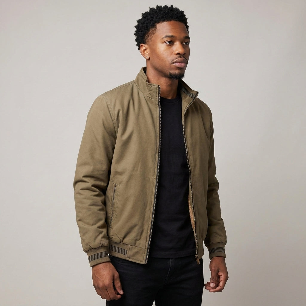 Dama Washington Hugo sherpa lined bomber jacket Dark Khaki - model front view