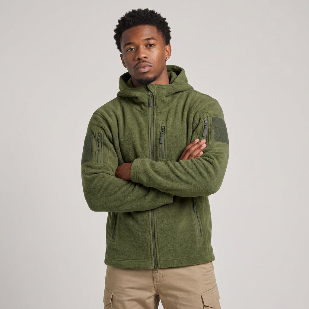 Dama Washington Vance hooded tactical fleece jacket Army Green - model front view