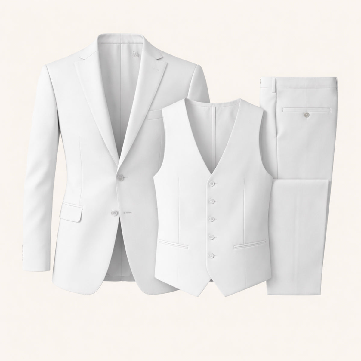 Callum | Men's Three Piece Slim Fit Suit Cream Formal Blazer Vest Trousers
