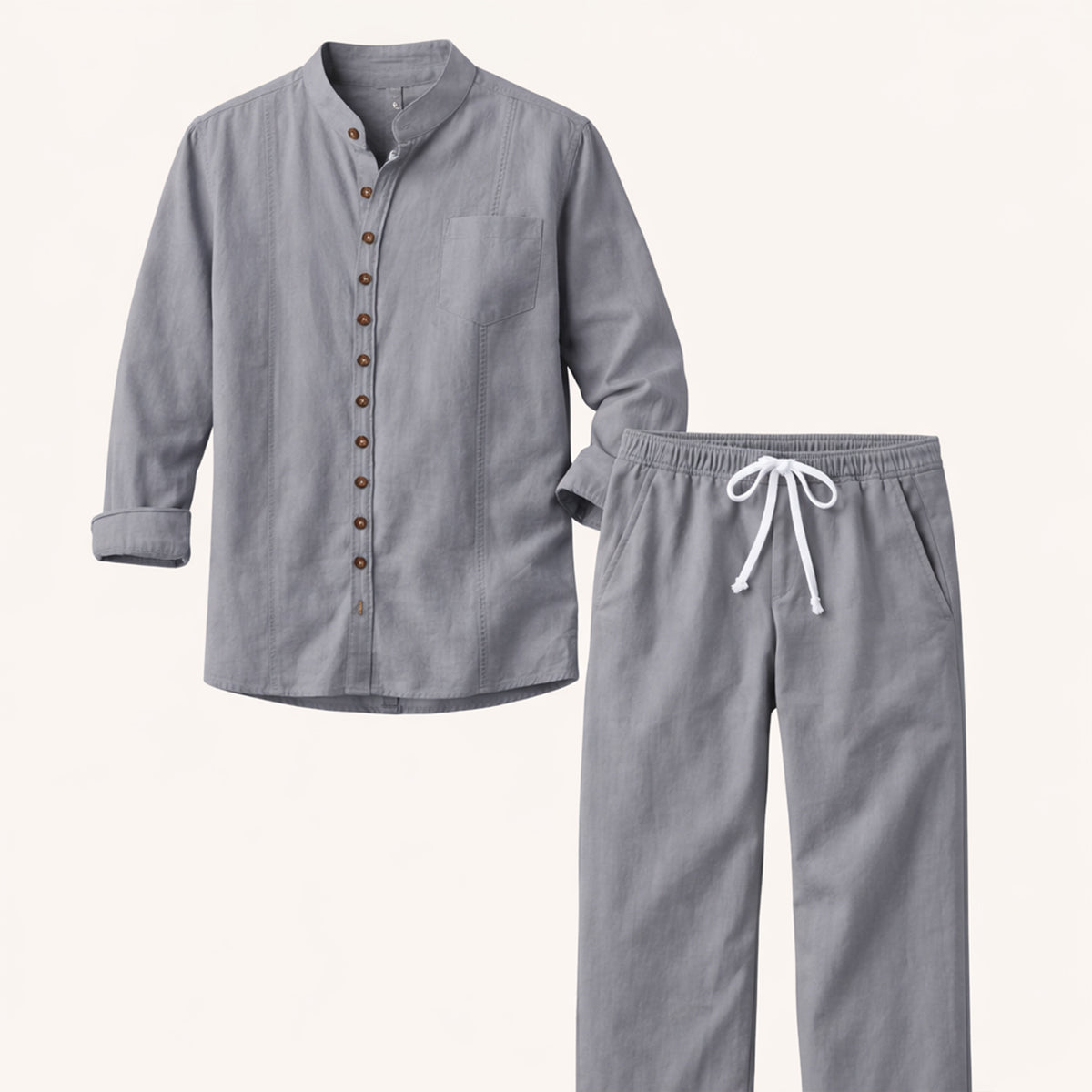 Vail | Men's Lounge Set Pink Linen Shirt Pants