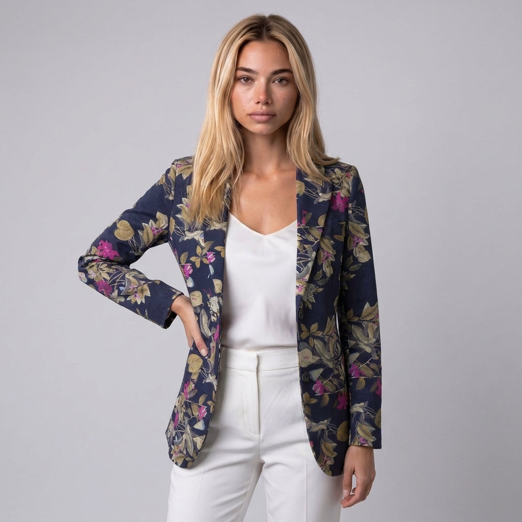Dama Washington Greta floral print blazer Dark Blue - model front view