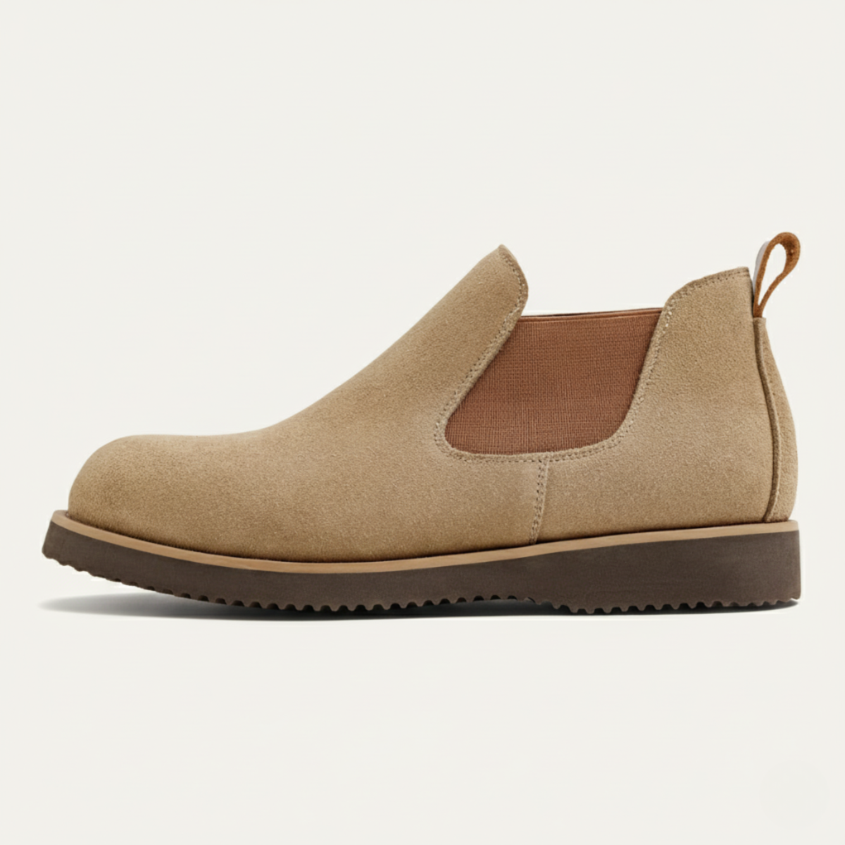 Axel | Men's Suede Chelsea Boots Cream Black Sole
