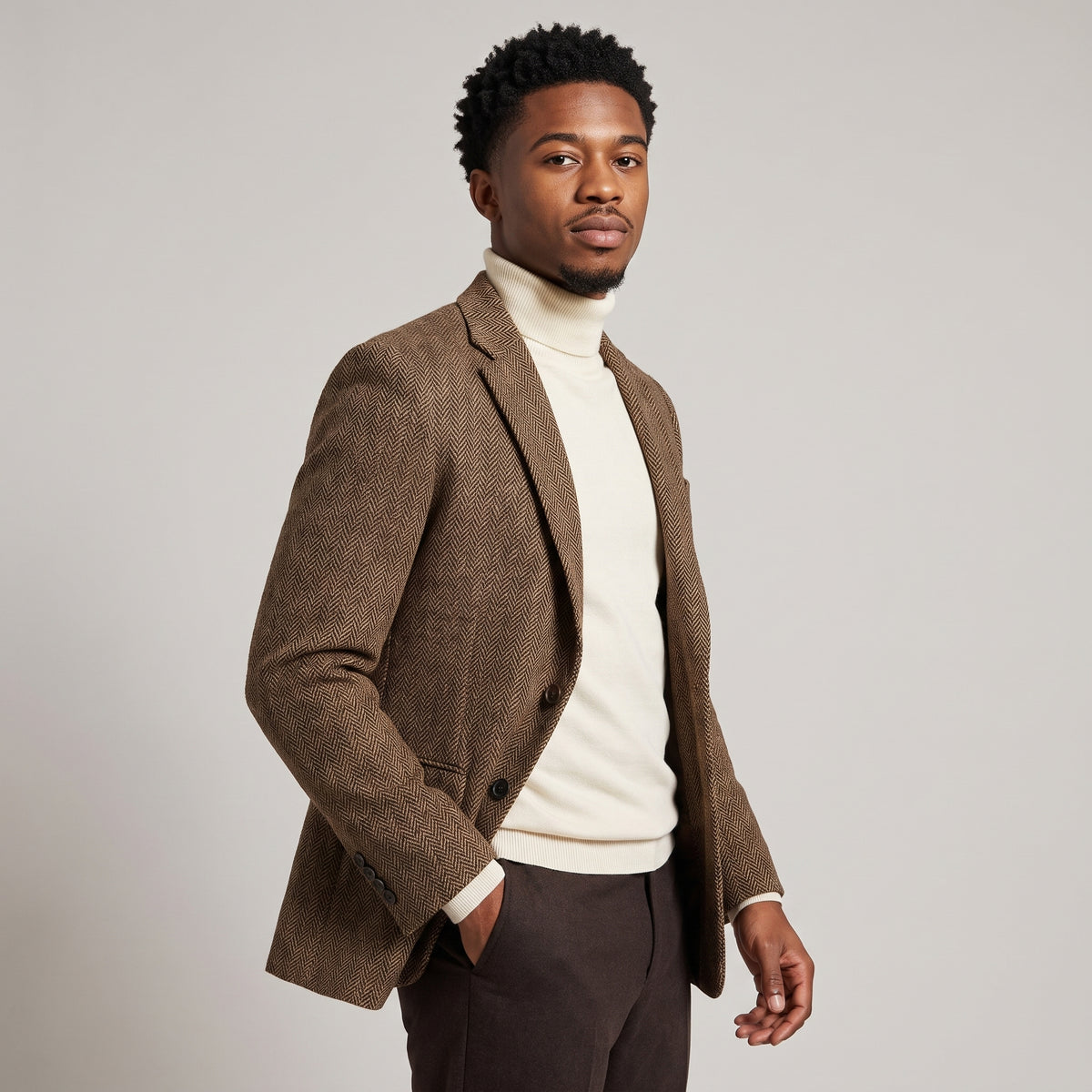 Dama Washington Axel men's tweed blazer herringbone brown - model front view