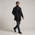 Dama Washington Brent men's double breasted wool pea coat black - full outfit model view