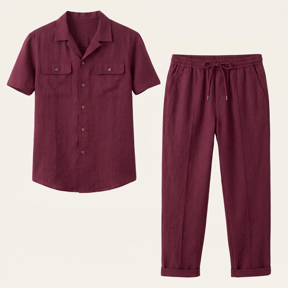 Dama Washington Marco linen matching set Burgundy - product flat lay