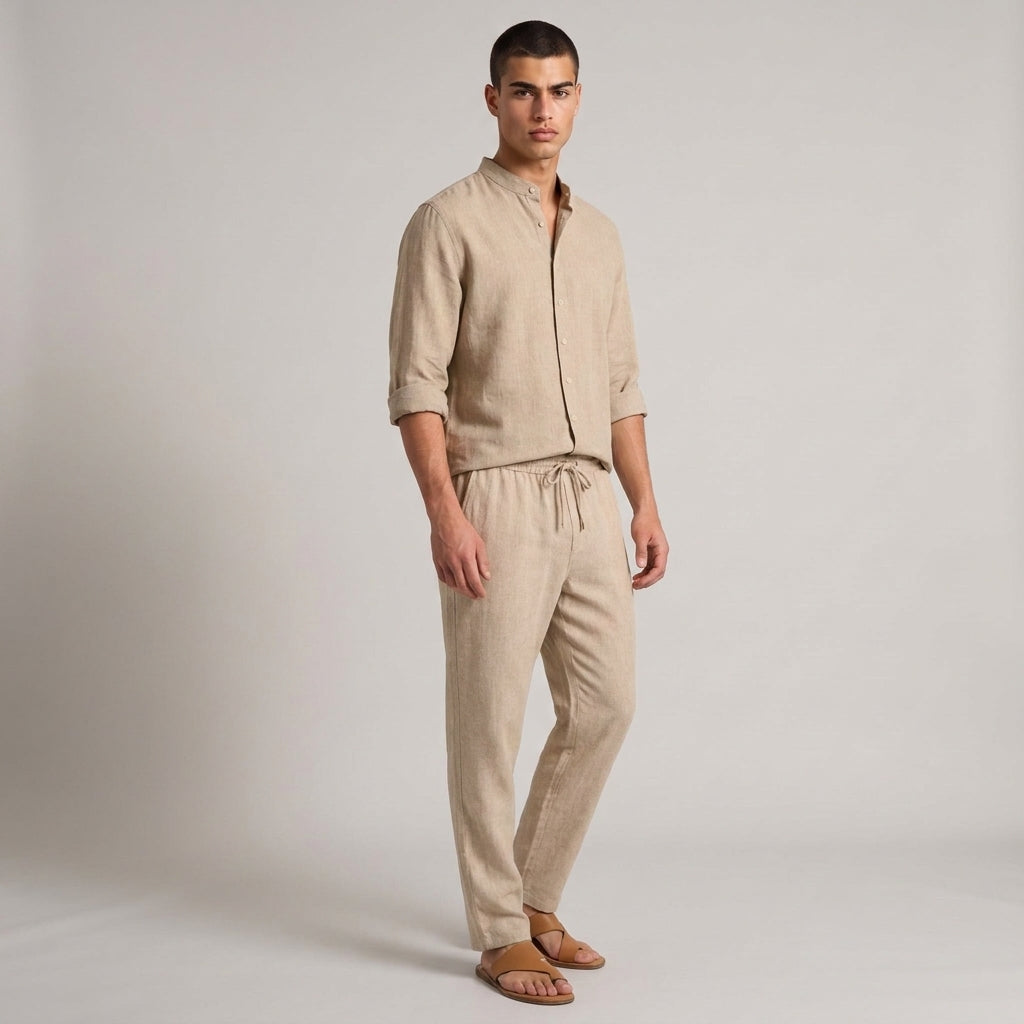 Dama Washington Rhys linen lounge set Light Brown - full outfit model view