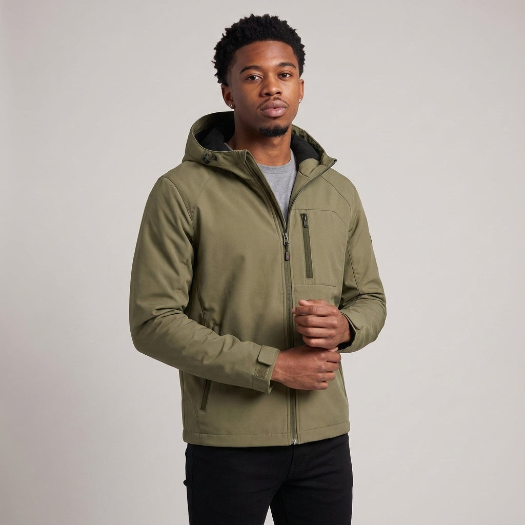 Dama Washington Wyatt waterproof hooded windbreaker Khaki - model front view