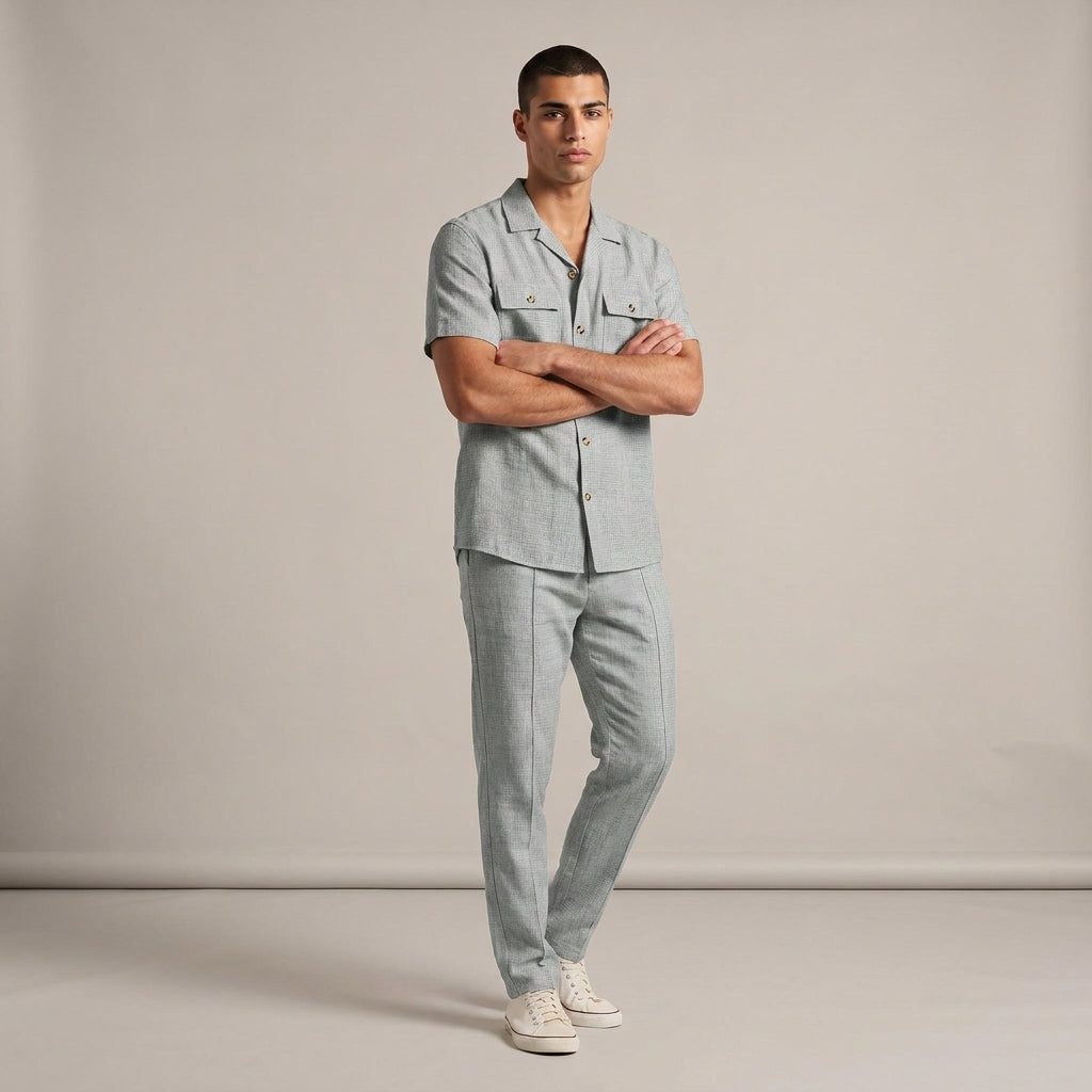 Dama Washington Marco linen matching set Grey - full outfit model view