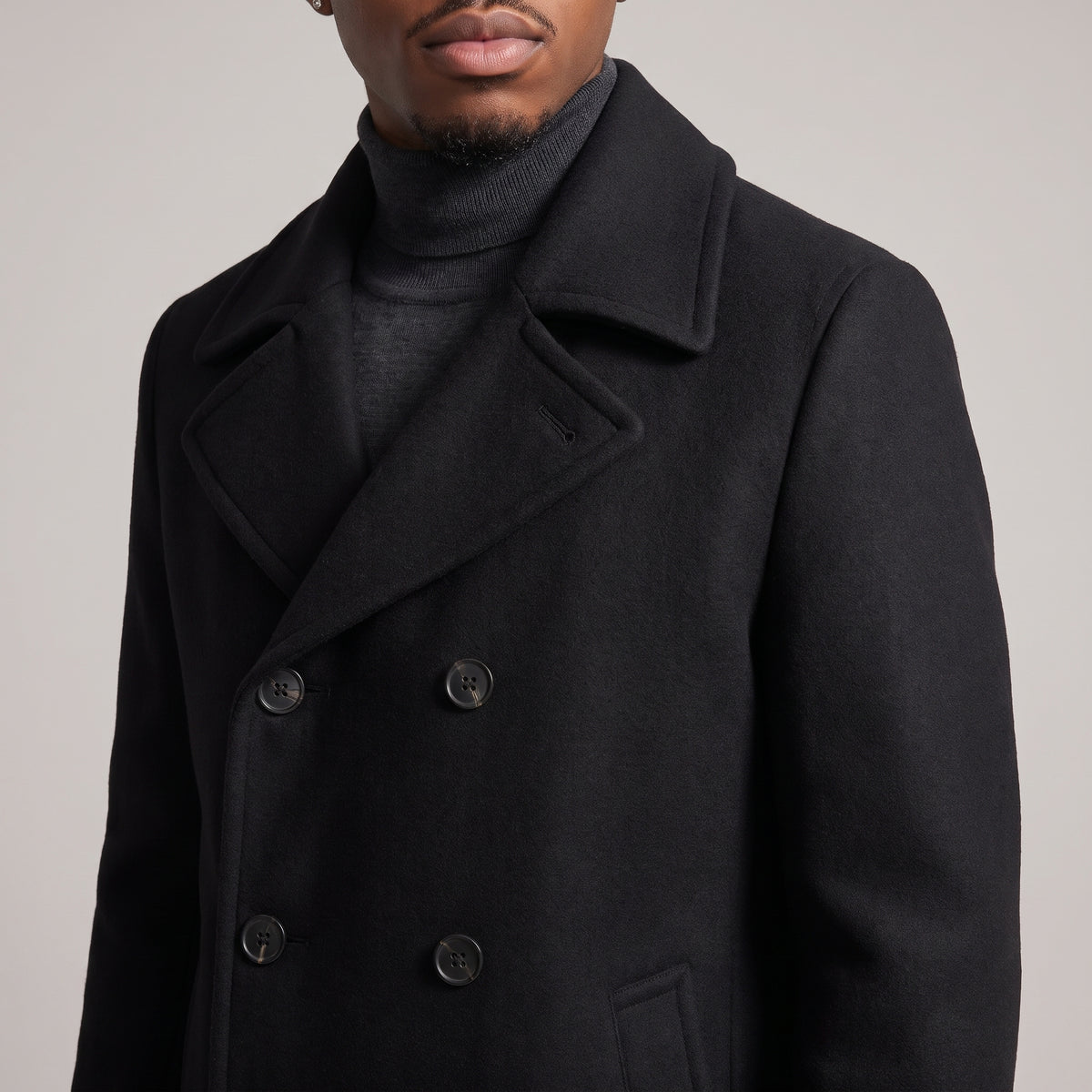 Dama Washington Brent double breasted wool pea coat Black - detail close up
