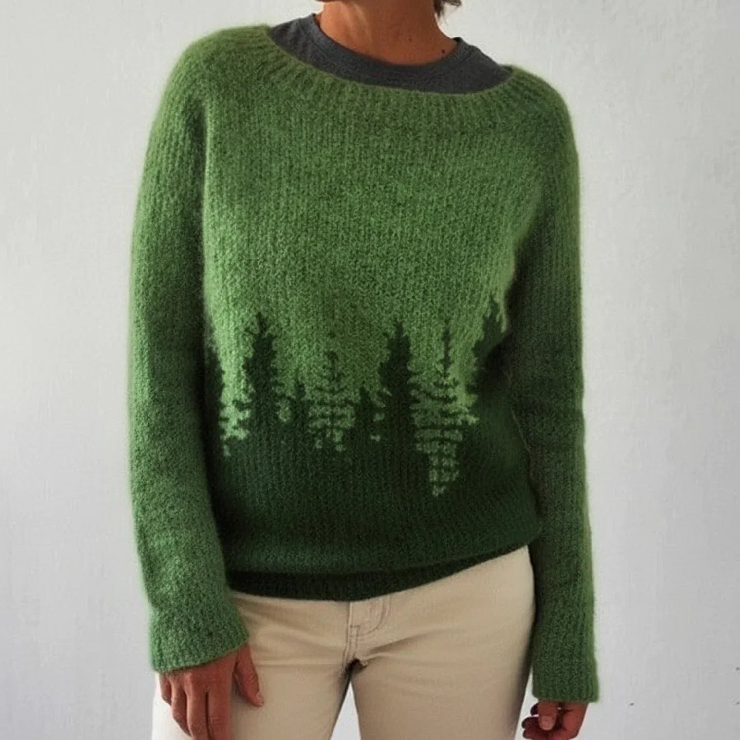 Isla | Women's Fair Isle Crew Neck Sweater Green