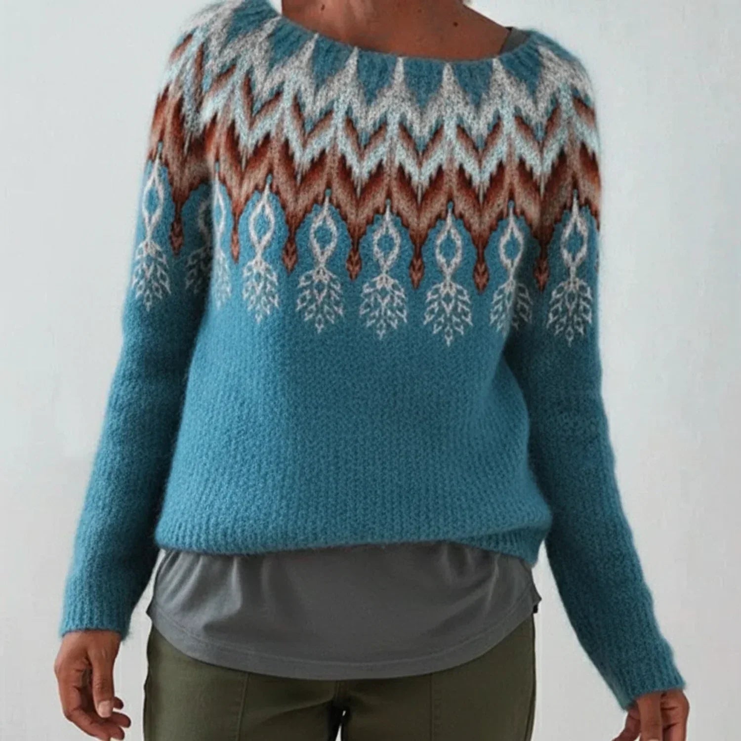 Isla | Women's Fair Isle Crew Neck Sweater Green