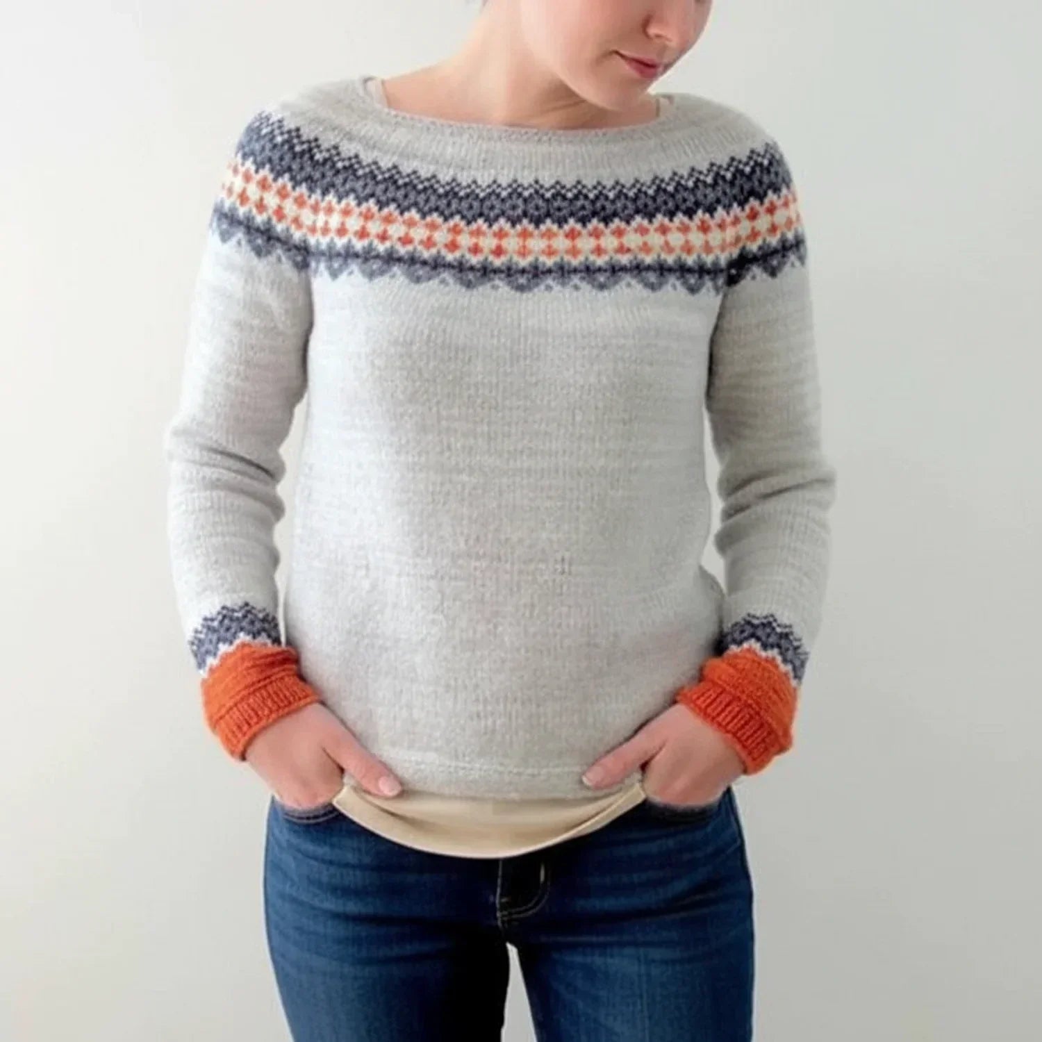 Isla | Women's Fair Isle Crew Neck Sweater Green