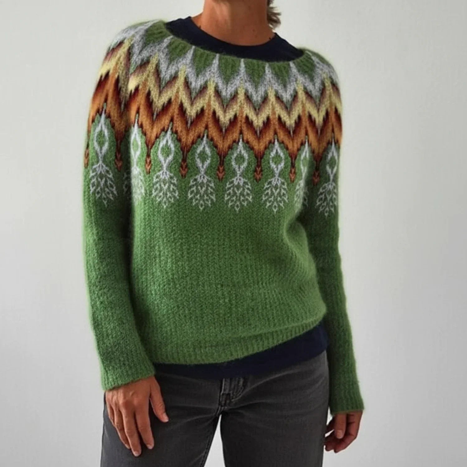 Isla | Women's Fair Isle Crew Neck Sweater Green