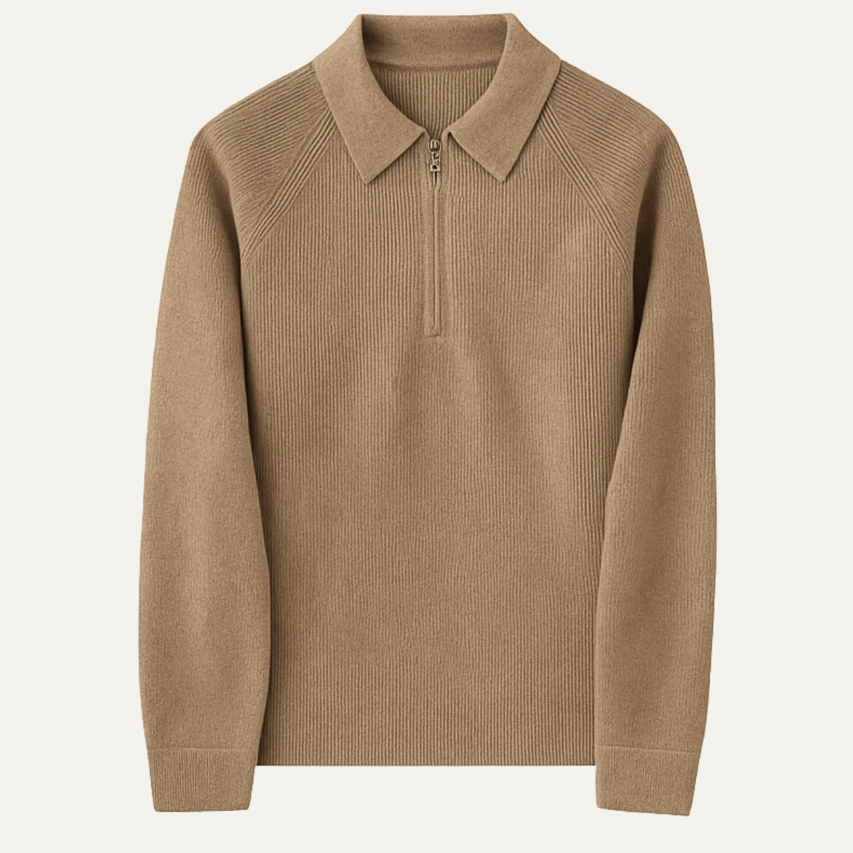 Liv | Men's Ribbed Quarter Zip Sweater Cream Collared
