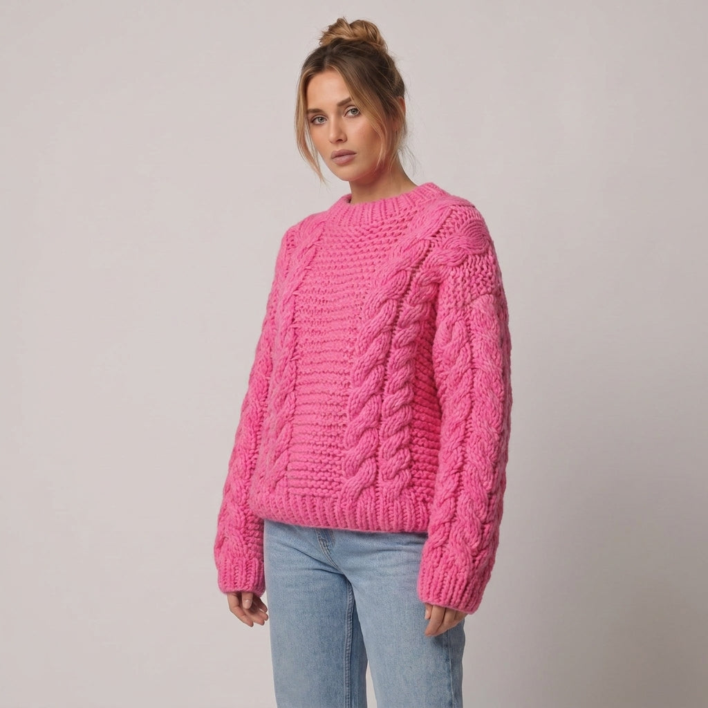Dama Washington Sable oversized cable knit sweater Pink - model front view