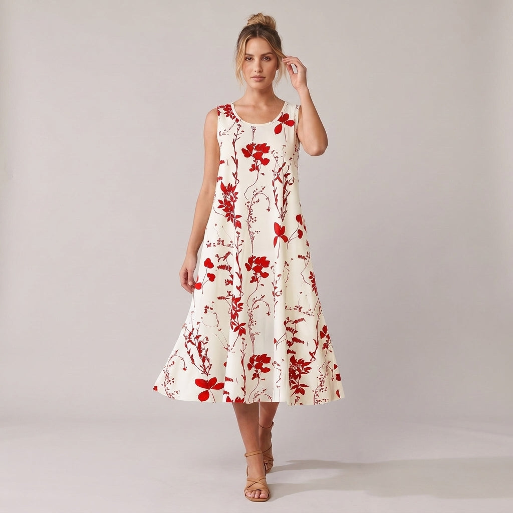 Dama Washington Esme sleeveless floral midi dress Red - full outfit model view