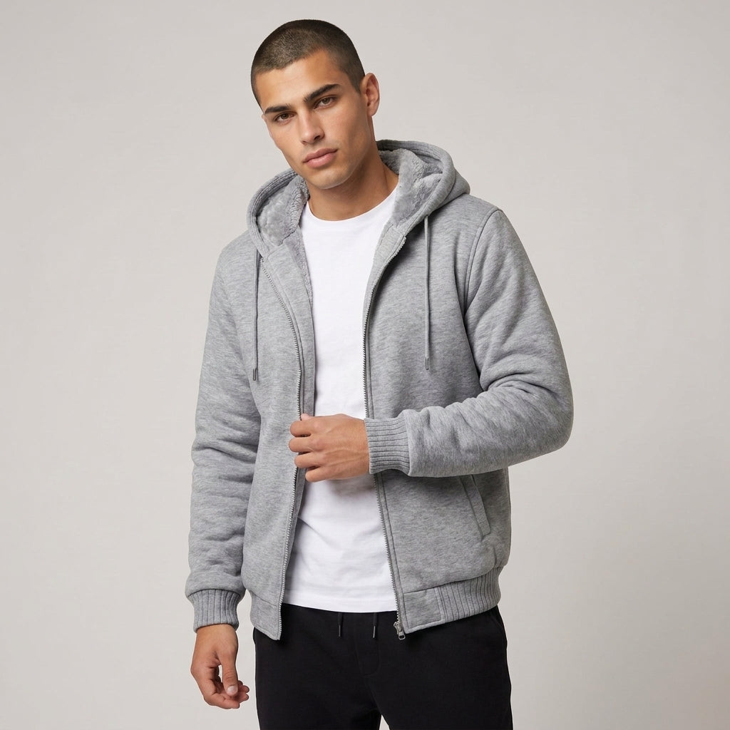 Dama Washington Bash fleece lined zip up hoodie Grey - model front view