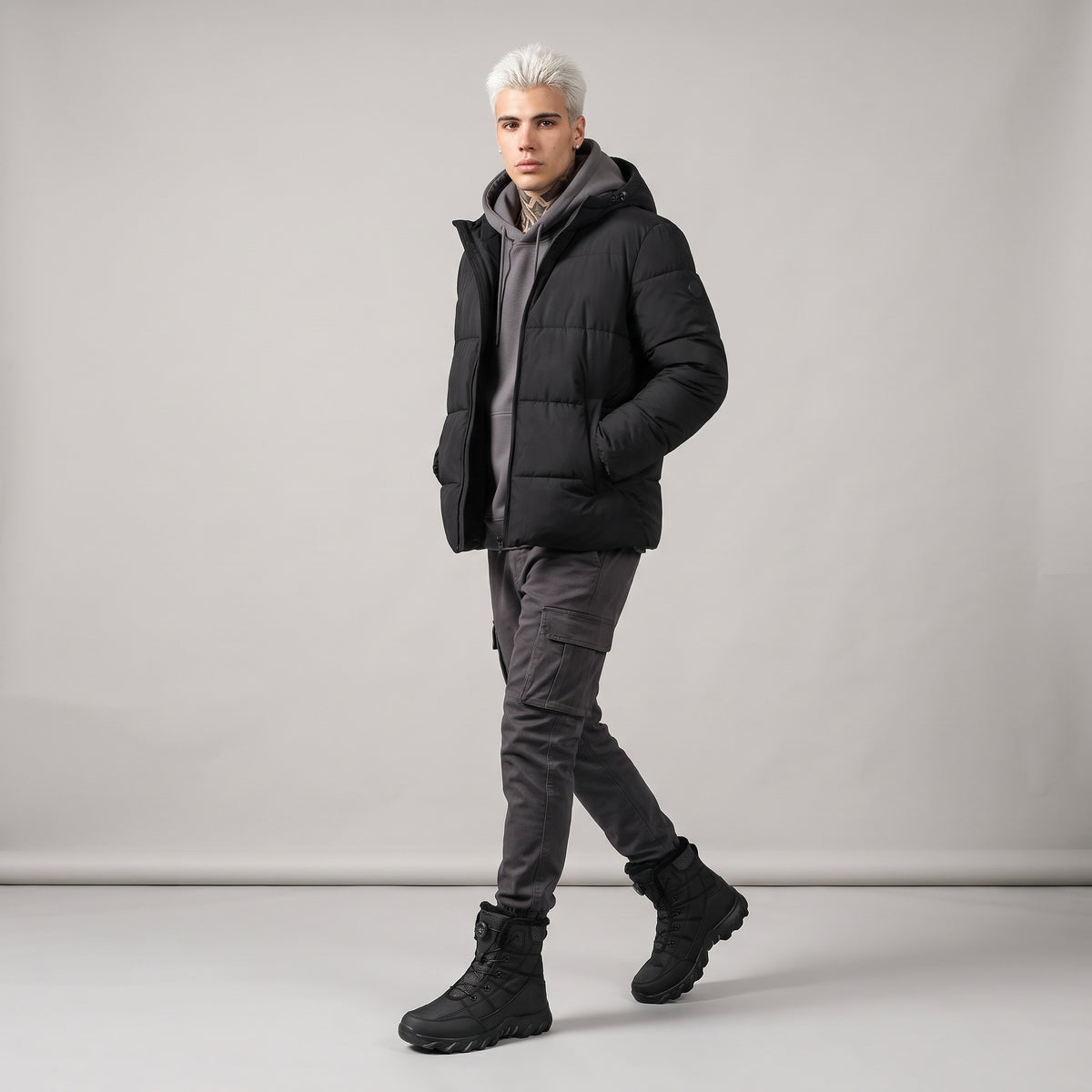Dama Washington Lars men's waterproof winter snow boots black sherpa lined - full outfit model view