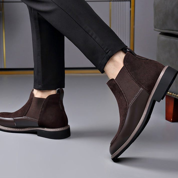 Voss | Men's Suede Chelsea Boots Brown Leather Ankle