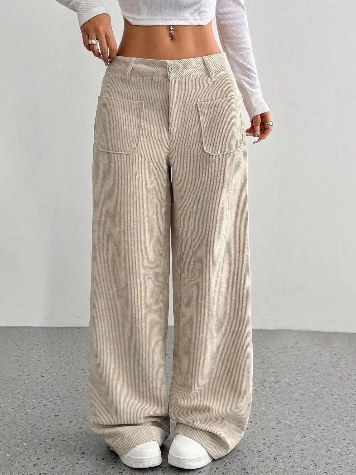 Greta | Women's Wide Leg Pants Black Ribbed High Waisted