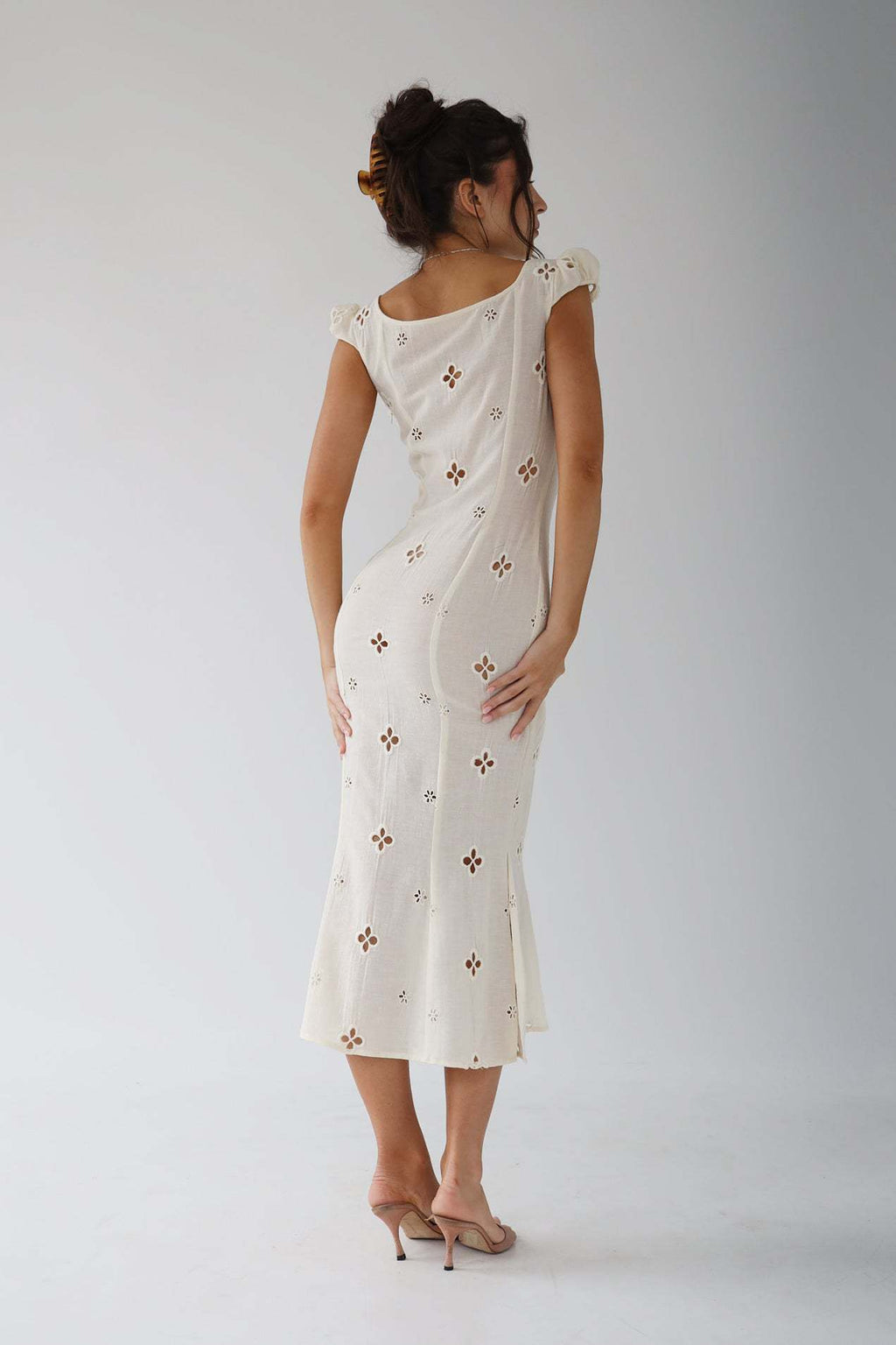 Dama Washington Ember women's eyelet midi dress cream puff sleeve - view 6