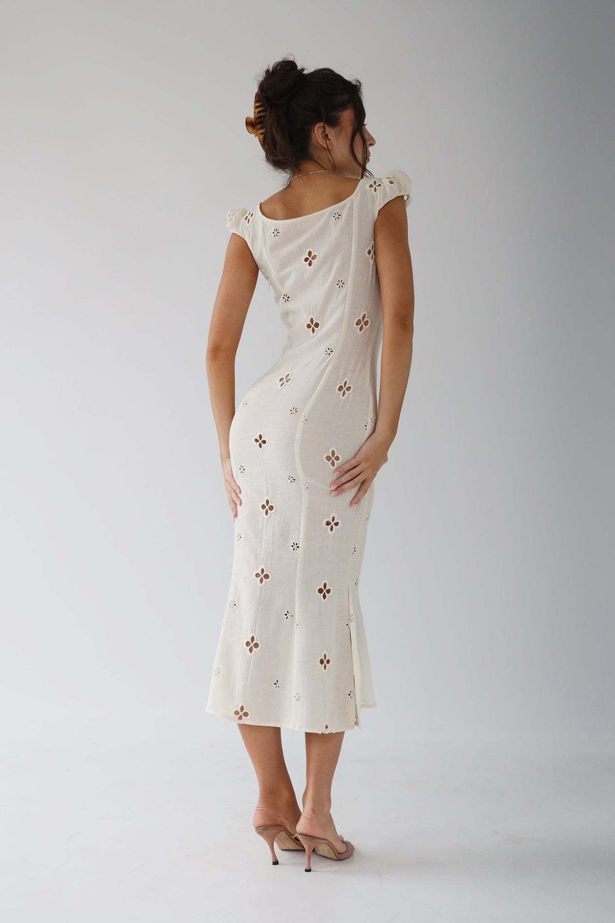 Dama Washington Ember women's eyelet midi dress cream puff sleeve - view 6