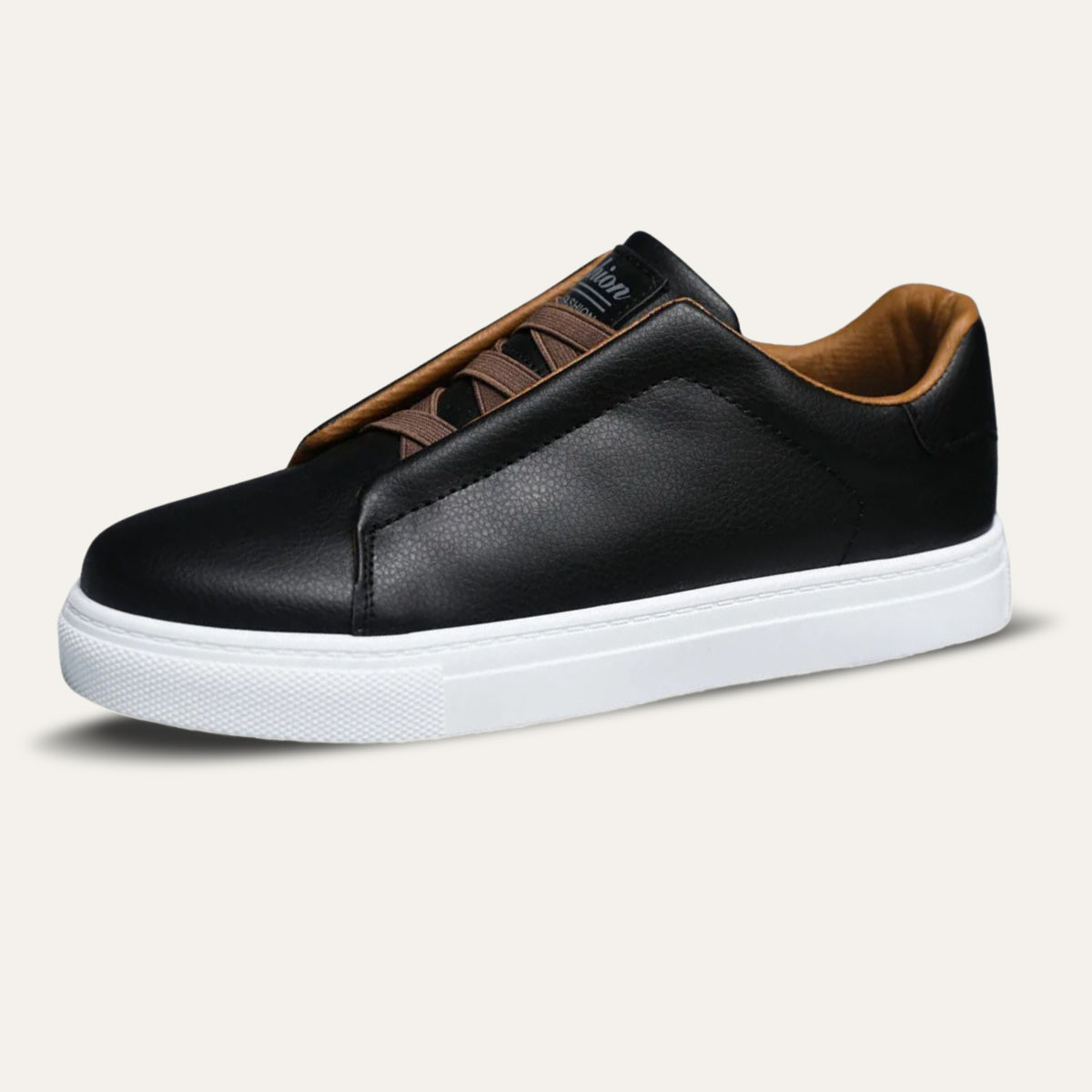 Beau | Men's Casual Leather Slip On Sneakers Black White