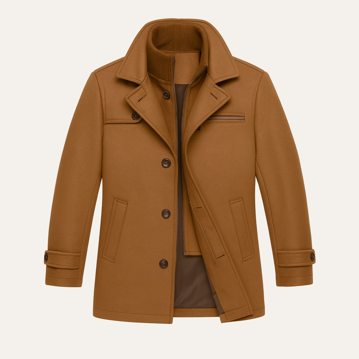 Callum | Men's Wool Blend Overcoat Camel Button Front