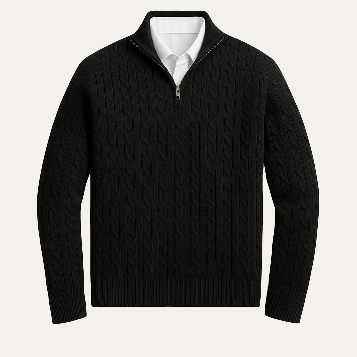 Voss | Men's Cable Knit Quarter Zip Sweater Navy